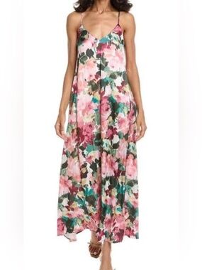 Tahari ASL Abstract Floral Print Maxi Slip Dress Size XS